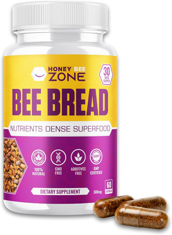 100% Natural Raw Beebread in Veggie Caps, Multivitamin, Fermented Pollen, Optimum Nutrition, Probiotic, Superfood, Vital Proteins, Amino Acids, Immune Support & Energy Supplement 60 Ct.