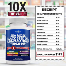 Silica Sea Moss 3000Mg Black Seed Oil 2000Mg Ashwagandha 1000Mg Turmeric 1000Mg Bladderwrack 1000Mg Burdock 1000Mg- with Manuka, Honey Dandelion, ACV Black Pepper Gluten Free