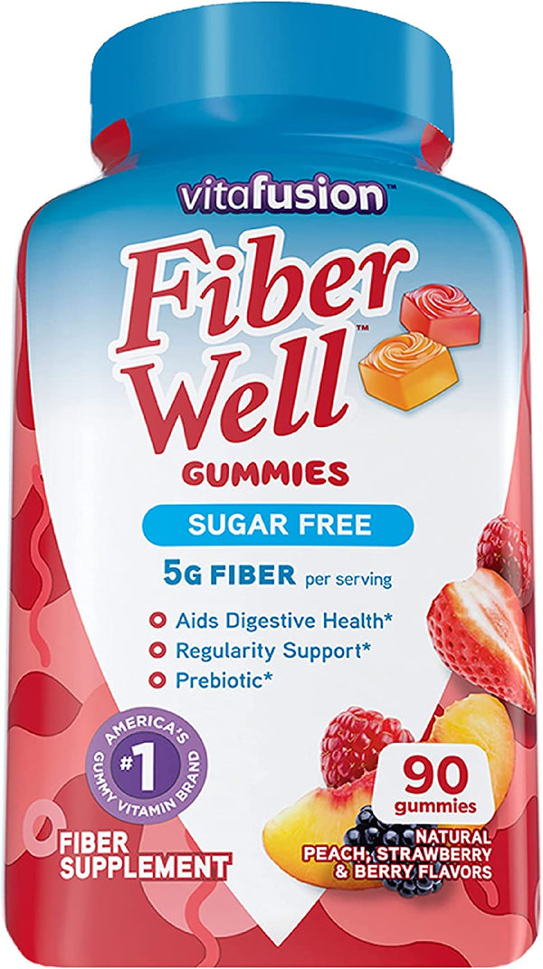 Fiber Well Sugar Free Fiber Supplement, Peach, Strawberry and Blackberry Flavored Supplements, 90 Count