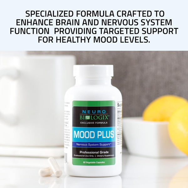 Neurobiologix Mood plus - Mood Support Supplement, Stress Relief and Mood Booster, Vitamins for Improved Moods & Calming Effects, with 5HTP, Niacin & GABA, 60 Capsules