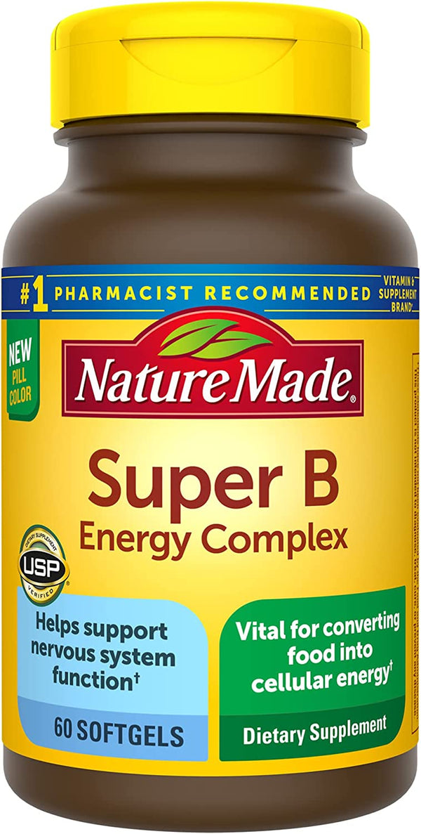 Super B Energy Complex, Dietary Supplement for Brain Cell Function Support, 60 Softgels, 60 Day Supply