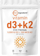 Vitamin D3 5000 IU with K2 100 Mcg, 300 Soft-Gels | K2 MK-7 with D3 Vitamin Supplement, 2 in 1 Support Immune, Heart, Joint, Teeth & Bone Health - Easy to Swallow