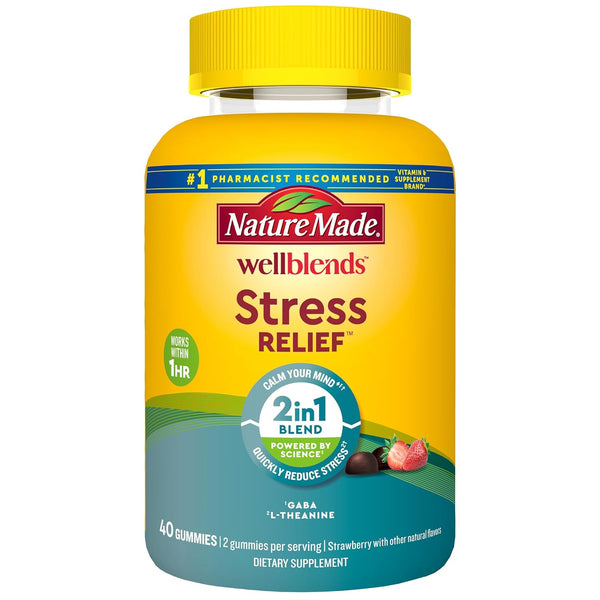 Wellblends Stress Relief Gummies, L Theanine 200Mg to Help Reduce Stress, with GABA 100Mg, Same Day Stress Support, 40 Strawberry Flavor Gummies