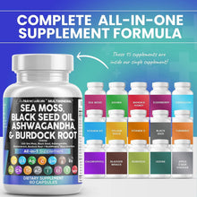 Sea Moss 3000Mg Black Seed Oil 2000Mg Ashwagandha 1000Mg Turmeric 1000Mg Bladderwrack 1000Mg Burdock & Vitamin C Vitamin D3 with Elderberry Manuka Dandelion Yellow Dock Iodine Chlorophyll ACV - 2Pack