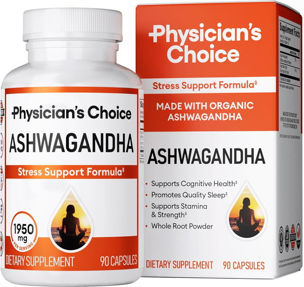 Ashwagandha Supplement - 1950Mg of Bioavailable Organic Ashwagandha Root Powder - Black Pepper Extract, Stress Support, Mood Support Supplement, 90 Veggie Ashwagandha Capsules