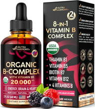 USDA Organic Vitamin B-Complex B5 Pantothenic Acid | B12 Methylcobalamin | B1 Thiamine | B6 Pyridoxine | B7 Biotin | B9 Folic | B3 Niacinamide - B Complex Liquid Drops, Made in USA Supplement, 2Fl Oz