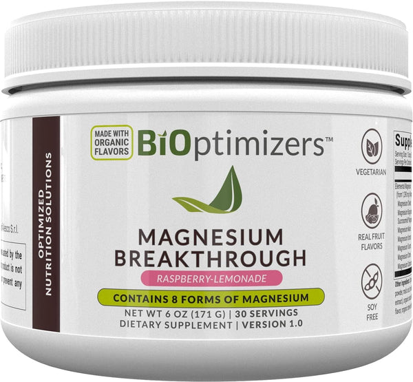 Magnesium Breakthrough Drink Raspberry Lemonade - 8 Forms of Magnesium: Glycinate, Malate, Citrate, and More - Natural Sleep and Brain Supplement – 6 Oz (30 Servings)