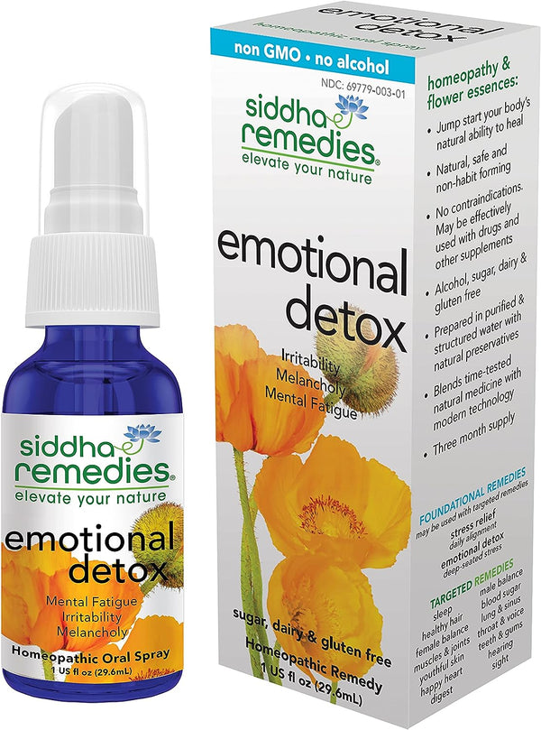 Remedies Emotional Detox Homeopathic Oral Spray for Melancholy, Irritability & Mental Fatigue | 100% Natural Homeopathic Medicine Remedy with 12 Flower Essences for Cleansing Mind