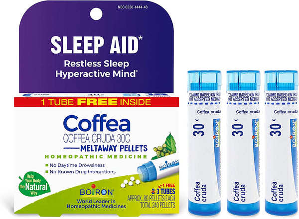 Coffea Cruda 30C Homeopathic Sleep Aid for Restless Sleep, Mental Hyperactivity, Racing Thoughts, and Difficulty Sleeping - 3 Count (Pack of 1) (Total 240 Pellets)