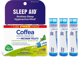 Coffea Cruda 30C Homeopathic Sleep Aid for Restless Sleep, Mental Hyperactivity, Racing Thoughts, and Difficulty Sleeping - 3 Count (Pack of 1) (Total 240 Pellets)