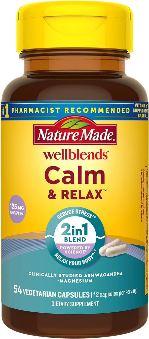 Wellblends Calm & Relax, Ashwagandha 125Mg, Magnesium 300 Mg, 54 Vegetarian Capsules