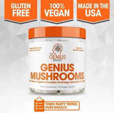 Genius Mushroom - Lions Mane, Cordyceps and Reishi - System Booster & Nootropic Supplement - for Energy & Support, 90 Veggie Pills