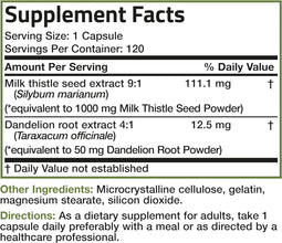 Milk Thistle Silymarin Marianum & Dandelion Root Liver Health Support, Antioxidant Support, Detox, 120 Capsules