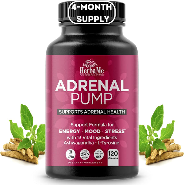 Cortisol Manager Supplement, Adrenal Support Health with Ashwagandha & L-Tyrosine, 120 Capsules, Helps Maintain Healthy Energy Levels and Stress Relief, Balance Mood, Fatigue Reducer Pills