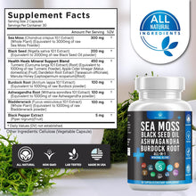 Sea Moss 3000 Black Seed Oil 2000 Ashwagandha 1000 Bladderwrack 1000 Burdock 1000-120 Count