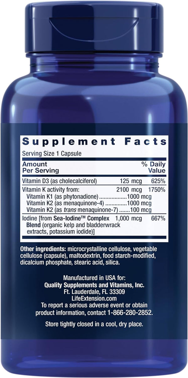 Vitamins D and K with Sea-Iodine, Vitamin D3, Vitamin K1 and K2, Iodine, Supports Immune, Bone, Arterial and Thyroid Health, Non-Gmo, Gluten-Free, 60 Capsules