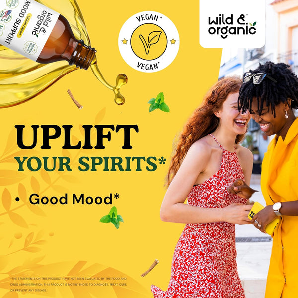 Mood Support Drops - Good Mood Supplements W/Ashwagandha Root & Rhodiola Rosea - Natural Liquid Drops for Positive Energy - Calm and Relax Supplements for Women and Men - Alcohol & Sugar-Free - 2 Oz