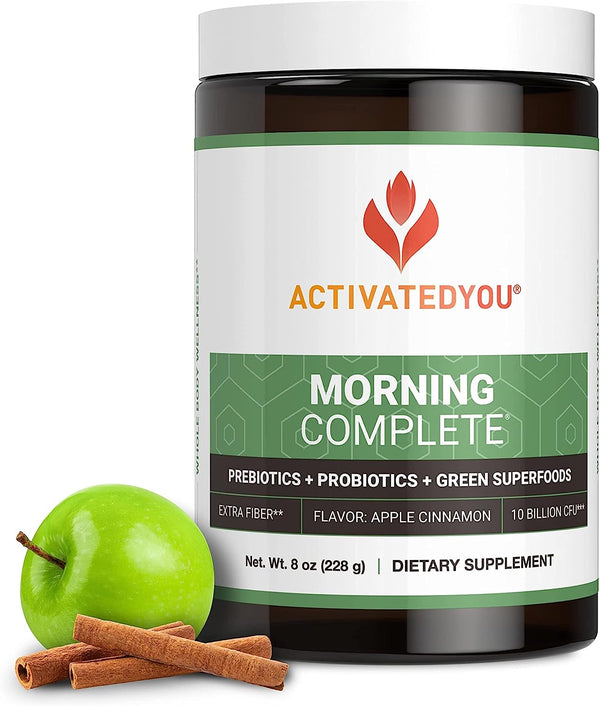 Morning Complete Daily Wellness Greens Superfood Drink Mix for Gut Health W/Prebiotics, Probiotics, Antioxidants, Green Superfoods, 10 Billion Cfus, 30 Servings (Apple Cinnamon)