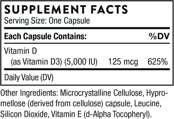 Vitamin D-5000 - Vitamin D3 Supplement - Support Healthy Bones, Teeth, Muscles, Cardiovascular, and Immune Function - NSF Certified for Sport - Dairy-Free, Soy-Free - 60 Capsules