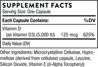 Vitamin D-5000 - Vitamin D3 Supplement - Support Healthy Bones, Teeth, Muscles, Cardiovascular, and Immune Function - NSF Certified for Sport - Dairy-Free, Soy-Free - 60 Capsules