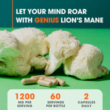 Genius Lions Mane Supplement Capsules - Organic Nootropic Supplement, 1200Mg per Serving – 120 Veggie Pills