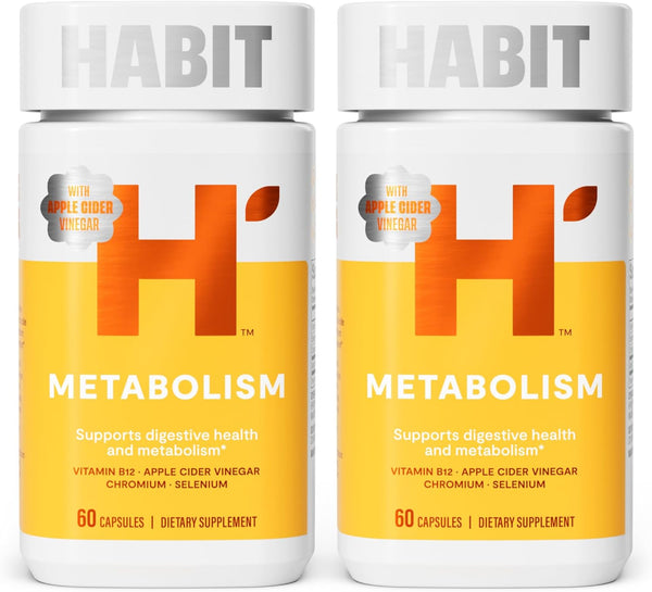 Habit Metabolism Supplement 2 Pack (120 Capsules) - Supports Digestive Health & Metabolism, Vitamin B12, Selenium, Chromium, Apple Cider Vinegar, Vegan, Non-Gmo