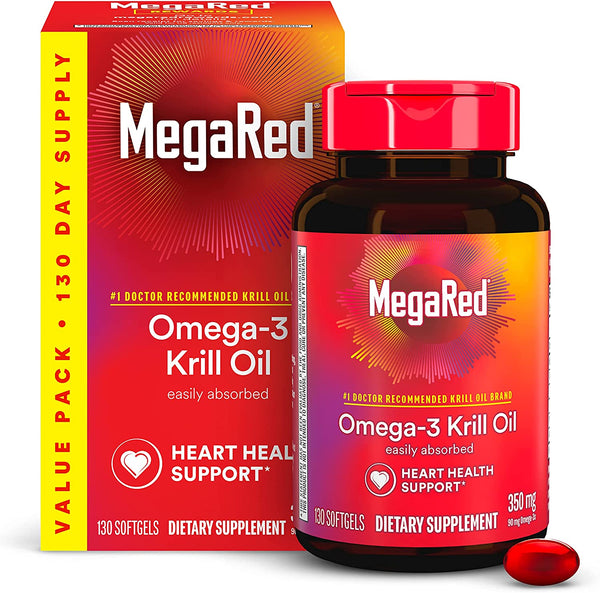 Krill Oil 350Mg Omega 3 Supplement, 1 Dr Recommended Krill Oil Brand with EPA, DHA, Astaxanthin & Phopholipids, Supports Heart, Brain, Joint and Eye Health - 130 Softgels (130 Servings)