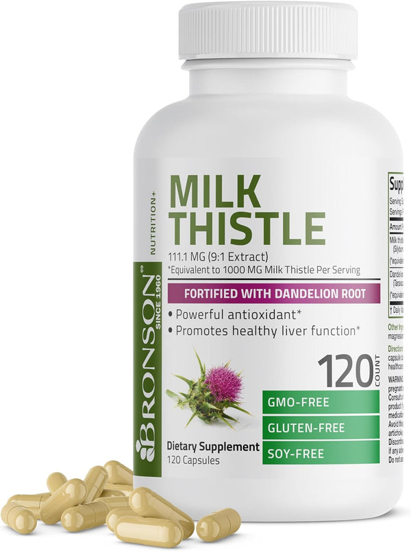 Milk Thistle Silymarin Marianum & Dandelion Root Liver Health Support, Antioxidant Support, Detox, 120 Capsules