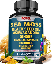 Sea Moss Black Seed Oil Ashwagandha Ginger, Sea Moss Capsules with Burdock Root, Organic Seamoss Pills, Irish Sea Moss with Bladderwrack Turmeric Manuka Honey Chlorophyll Multimineral Supplement, USA