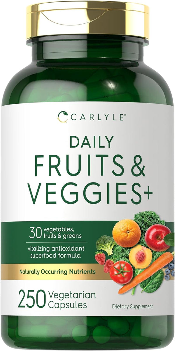 Fruits and Veggies Supplement | 250 Capsules | Made with 30 Fruits and Vegetables | Vegetarian, Non-Gmo, Gluten Free Superfood Formula