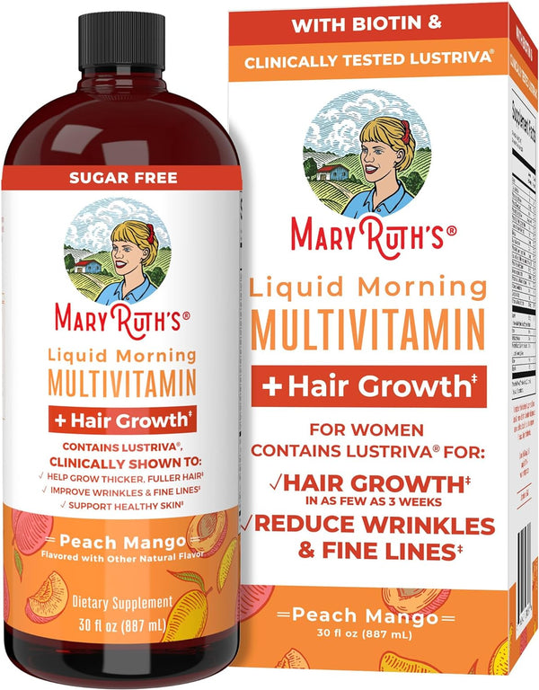 Maryruth'S Liquid Multivitamin + Lustriva® Hair Growth Vitamins | Biotin 10000Mcg | Vitamin D | Clinically Tested for Thicker Hair, Wrinkles, Fine Lines, Skin Care | Ages 18+ | 30 Fl Oz