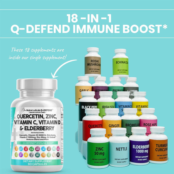 Quercetin 1000Mg Zinc 50Mg Vitamin C 1000Mg Vitamin D 5000 IU Bromelain Elderberry - Lung Immune Defense Support Supplement Adults with Artemisinin, Sea Moss, Echinacea, Garlic Immunity Allergy Relief